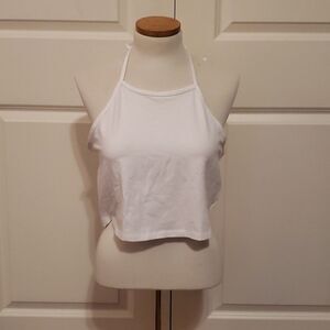 𝅺BP Womens White Tie‎ Back Halter Crop Top Size 1X NWOT